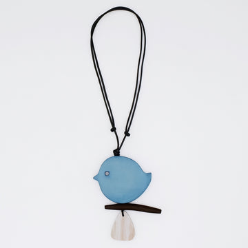 Dusty Blue Robin On A Branch Necklace