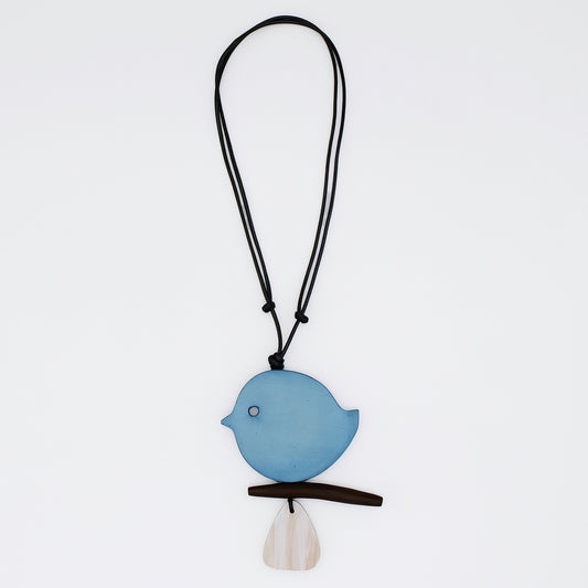 Dusty Blue Robin On A Branch Necklace