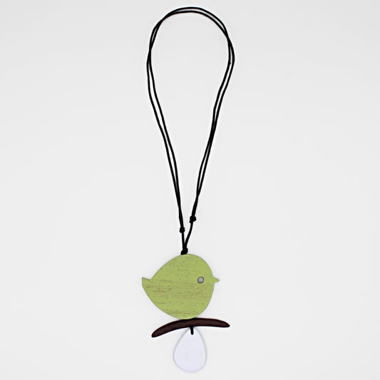 Green Robin On A Branch Necklace