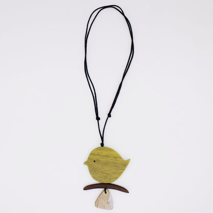 Yellow Robin On A Branch Necklace