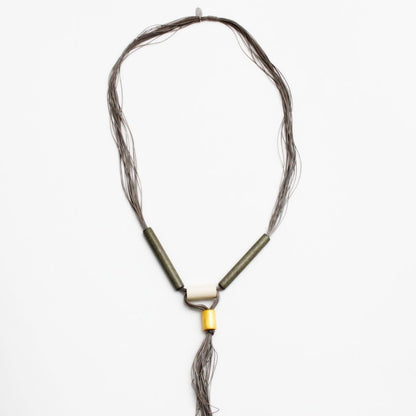 Greyish Green Elastic Tassel Necklace by Sylca