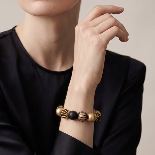Brown and Gold Threaded Art Deco Bracelet