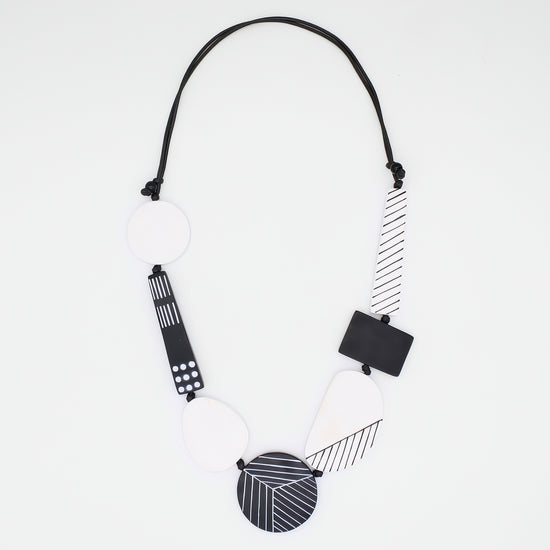 Black and White Vespera Geometric Statement Necklace - Sylca Designs - Chunky Jewelry 