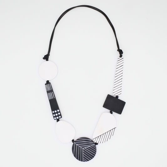 Black and White Vespera Geometric Statement Necklace