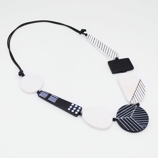Black and White Vespera Geometric Statement Necklace - Sylca Designs - Chunky Jewelry 