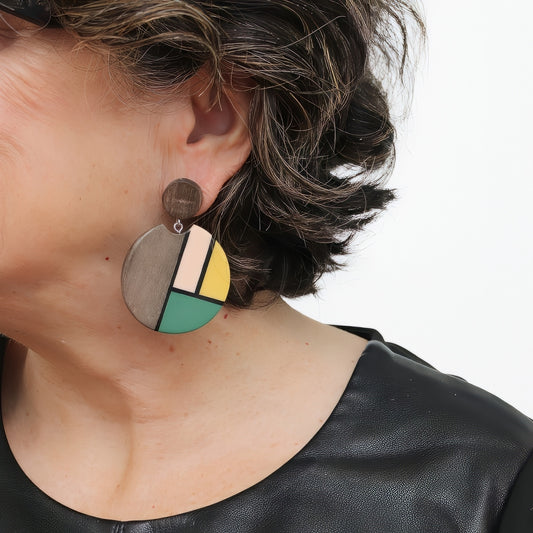 Yellow and Green Geometric Eloise Earrings