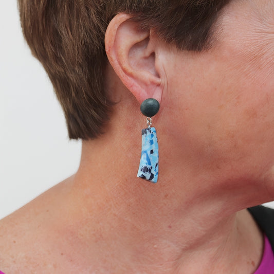 Blue Geometric Granite Earrings - Sylca Designs - Chunky Jewelry 