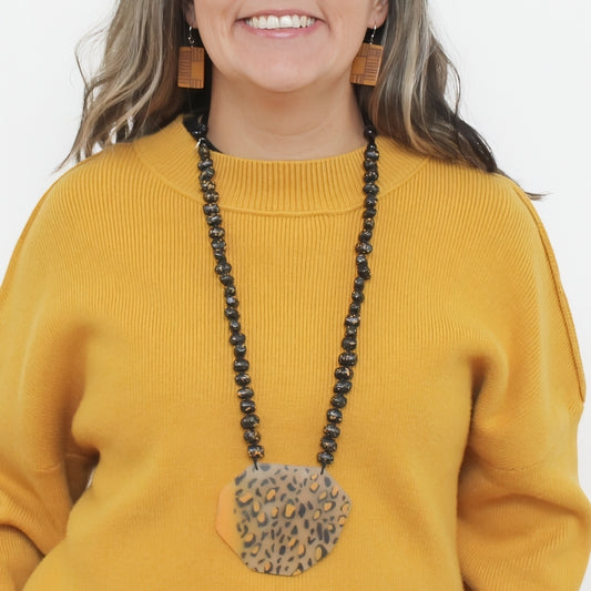 Mustard Cheetah Pendant Necklace