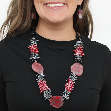 Black and Red Resin and Leather Valencia Necklace