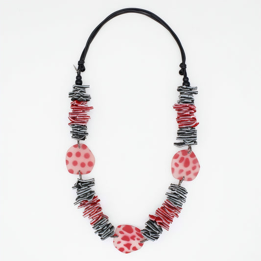 Black and Red Resin and Leather Valencia Necklace