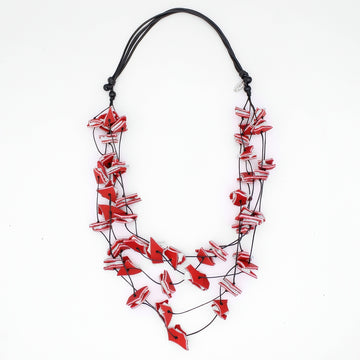 Red Salise Four Strand Leather Necklace