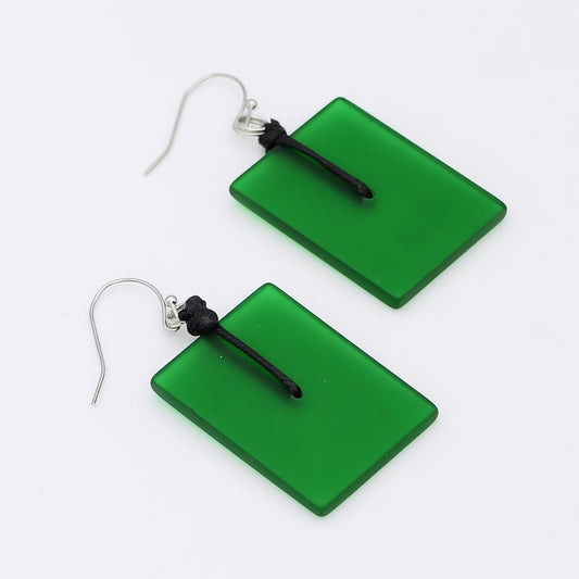 Green Rectangle Dangle Earrings