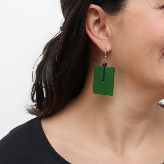 Green Rectangle Dangle Earrings