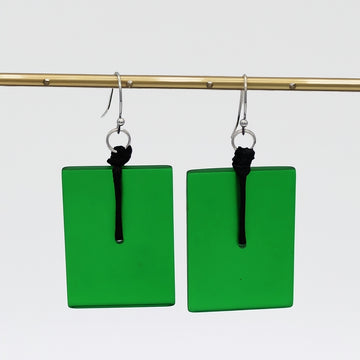 Green Rectangle Dangle Earrings
