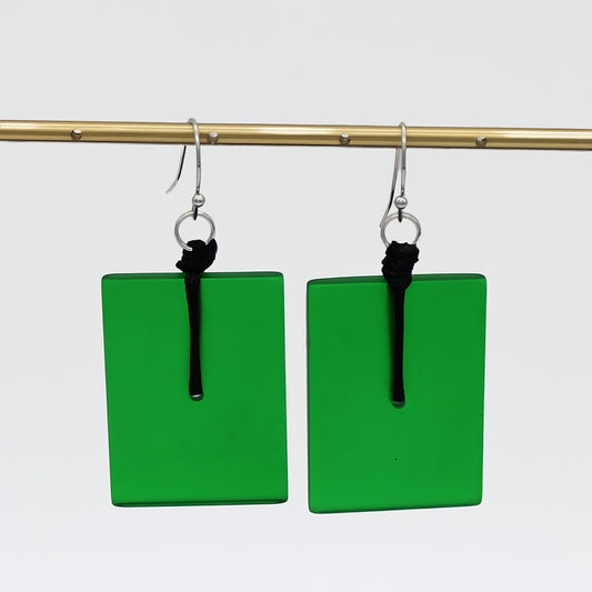 Green Rectangle Dangle Earrings