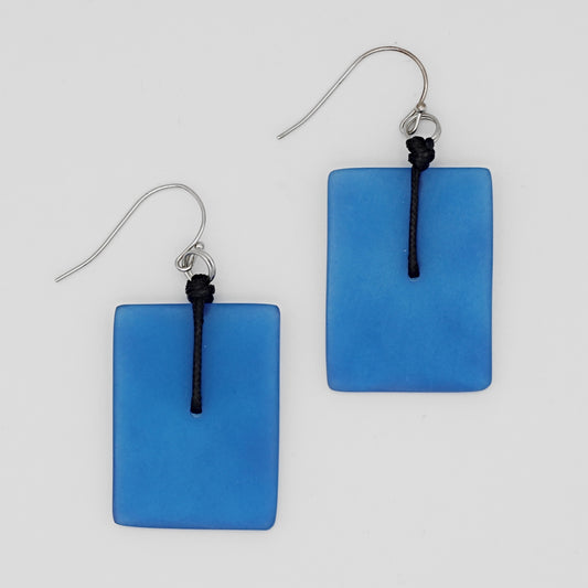 Blue Rectangle Dangle Earrings