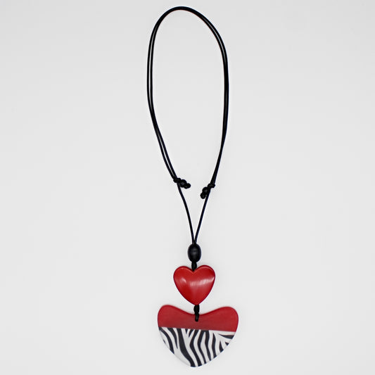 Uma Zebra Print Heart Pendant - Sylca Designs - Chunky Jewelry 