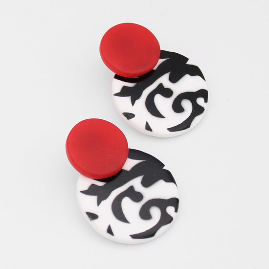Black White and Red Lola Statement Earrings - Sylca Designs - Chunky Jewelry 