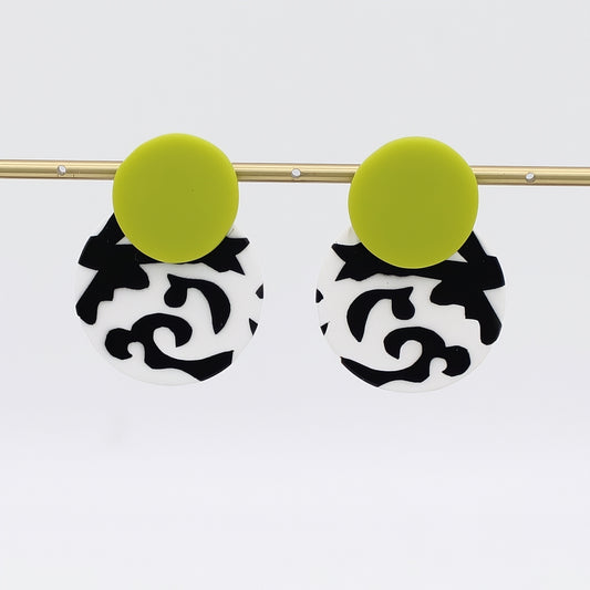 Lime, Black and White Lola Statement Earrings