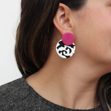 Fuchsia, Black and White Lola Statement Earrings - Sylca Designs - Artsy Chunky Jewelry 