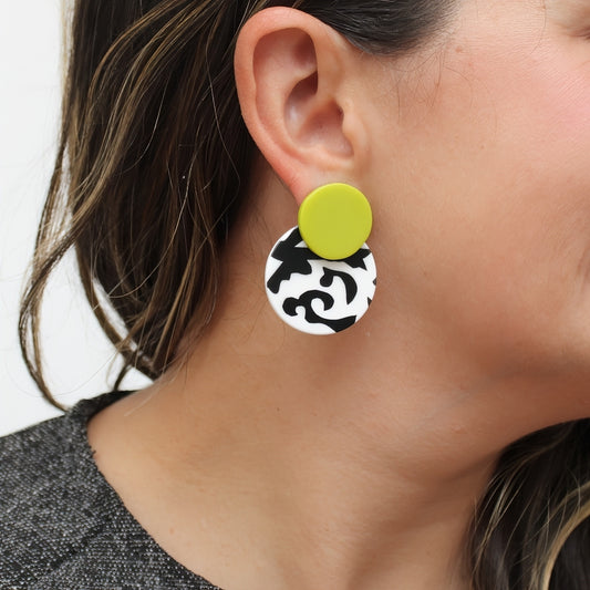 Lime, Black and White Lola Statement Earrings