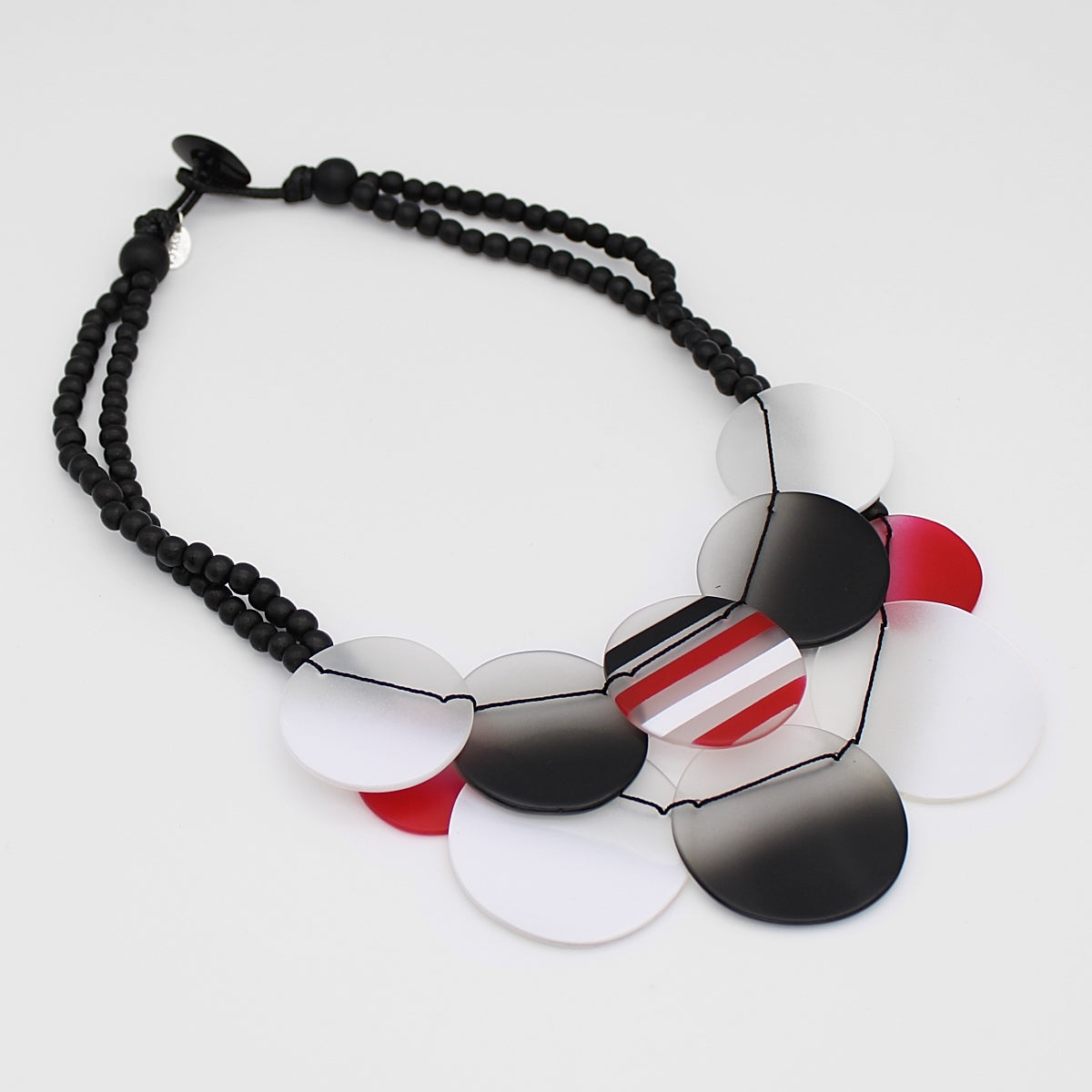 Red and Black Circle Bead Bib Necklace