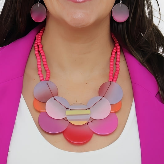 Pink Fantasy Circle Bead Bib Necklace