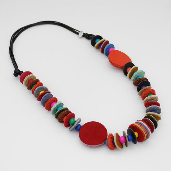 Multi Color Leather Disc Paloma Necklace - Sylca Designs - Chunky Jewelry 