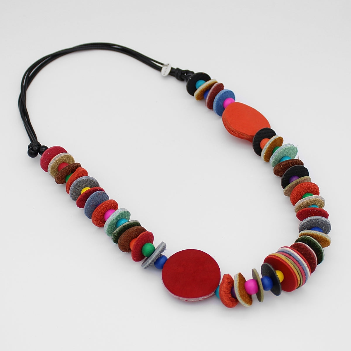 Multi Color Leather Disc Paloma Necklace - Sylca Designs - Chunky Jewelry 