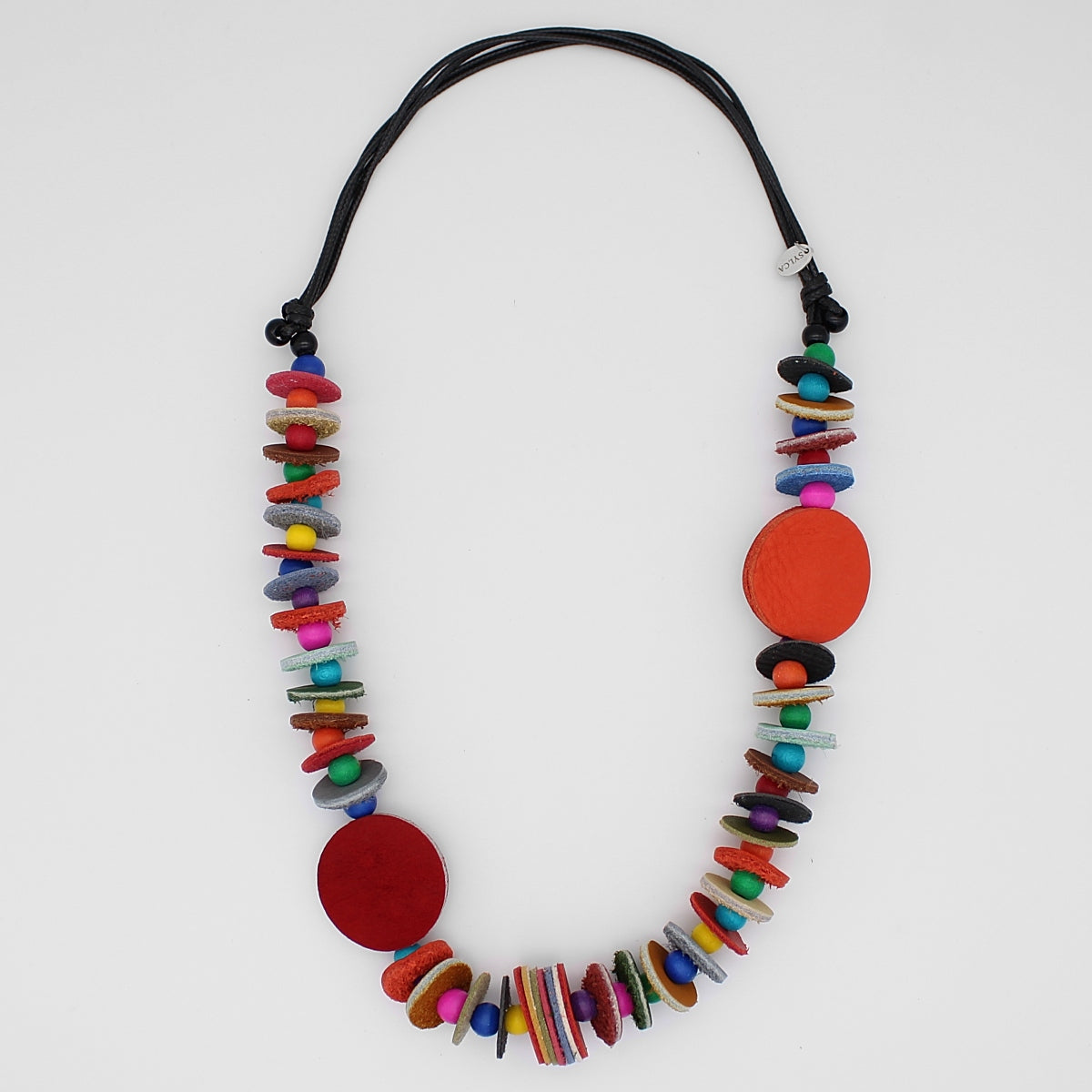 Multi Color Leather Disc Paloma Necklace - Sylca Designs - Chunky Jewelry 