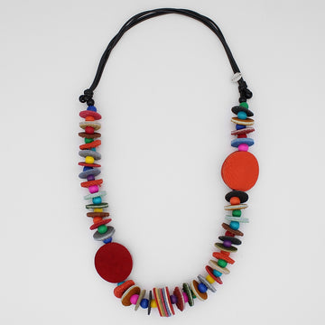 Multi Color Leather Disc Paloma Necklace - Sylca Designs - Chunky Jewelry 