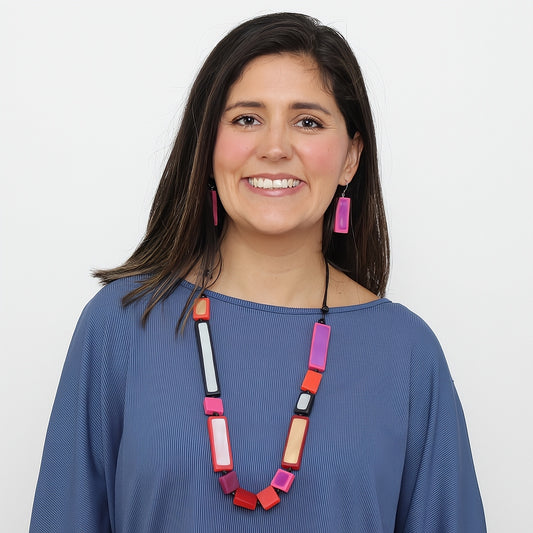 Pink Sloan Rectangles Statement Necklace - Sylca Designs - Chunky Jewelry 