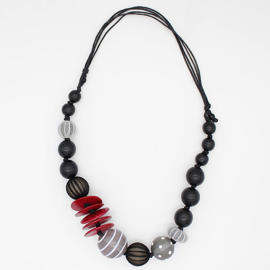 Black and Red Mixed Bead Amara Necklace - Sylca Designs - Chunky Jewelry 