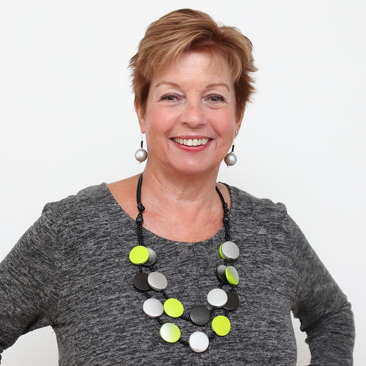 Lime and Black Double Strand Collins Necklace - Sylca Designs - Chunky Jewelry 