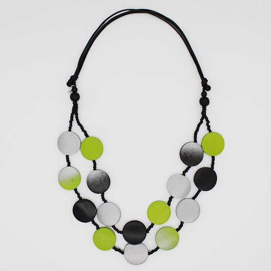 Lime and Black Double Strand Collins Necklace - Sylca Designs - Chunky Jewelry 