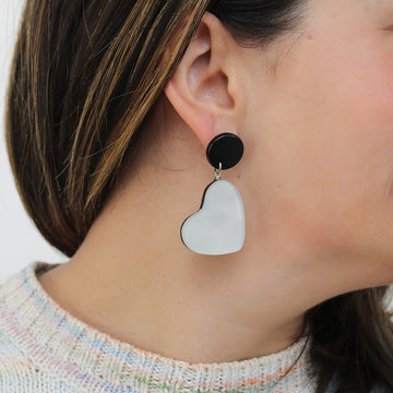 White Frosted Heartstrings Earring - Sylca Designs - Chunky Jewelry 