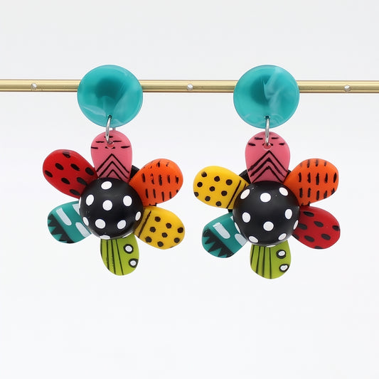 Vibrant Garden of Color Flower Earrings