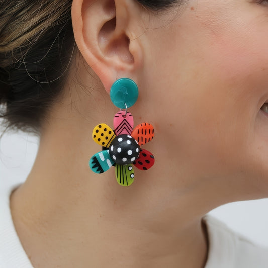 Vibrant Garden of Color Flower Earrings