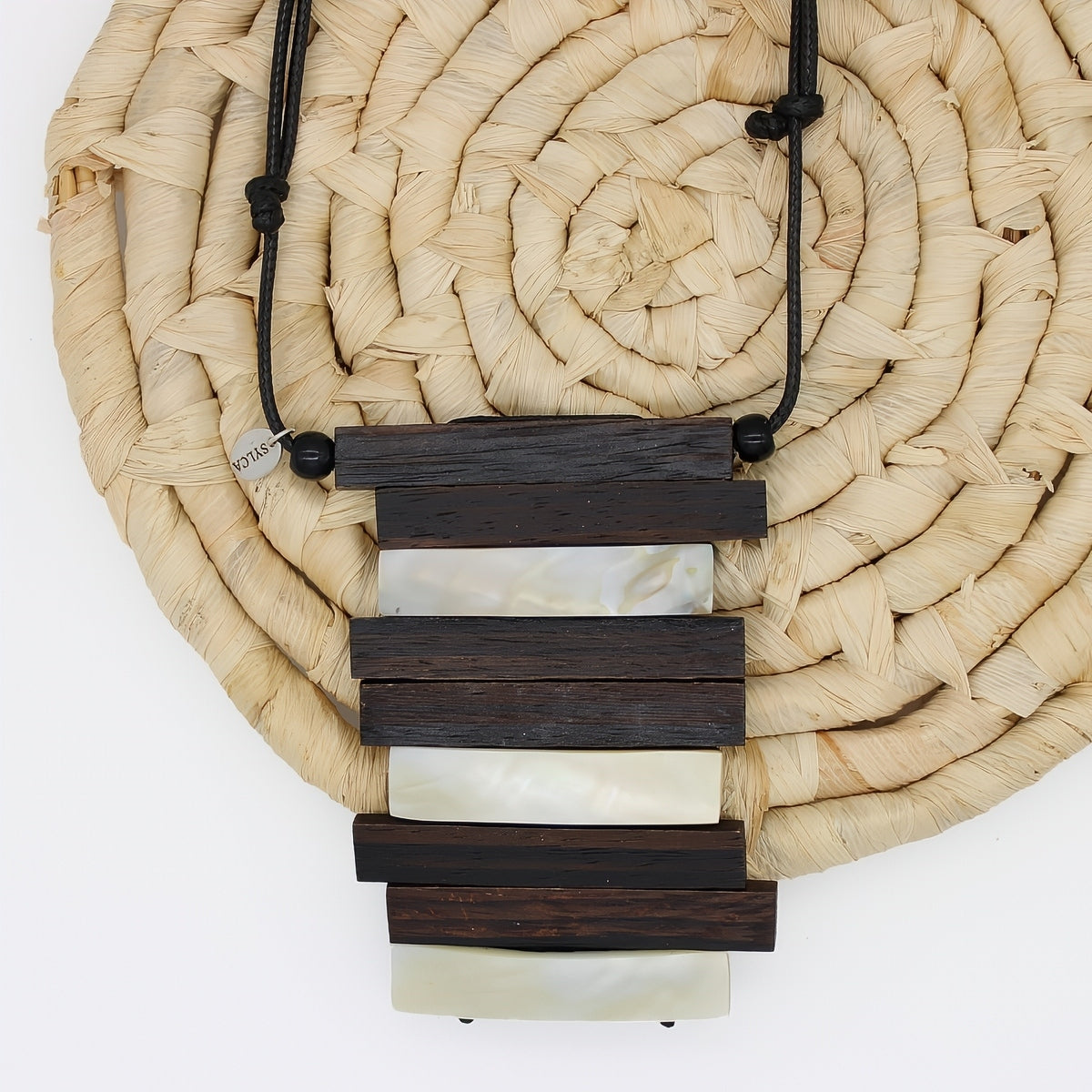 Aurora Wood and Shell Inlay Pendant - Sylca Designs - Chunky Jewelry 