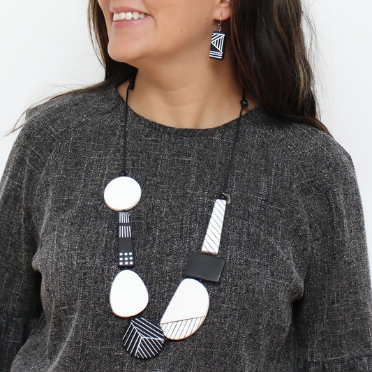 Black and White Vespera Geometric Statement Necklace