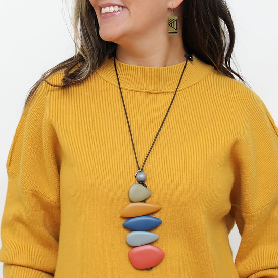 Multi Color StoneStack Statement Pendant Necklace - Sylca Designs - Chunky Jewelry 