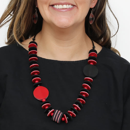 Vivid Red Leather Necklace