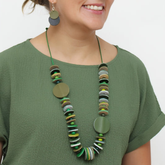 Vivid Ivy Green Leather Necklace
