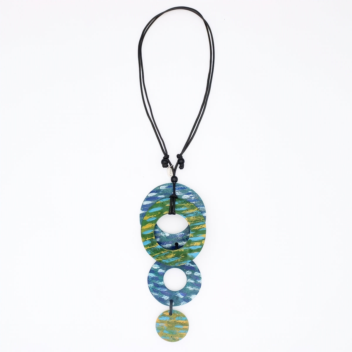 Decorative pendant with colorful design on a white background