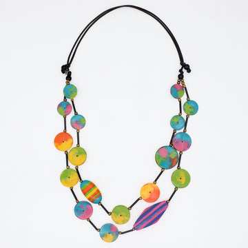 Necklace with colorful beads on a white background