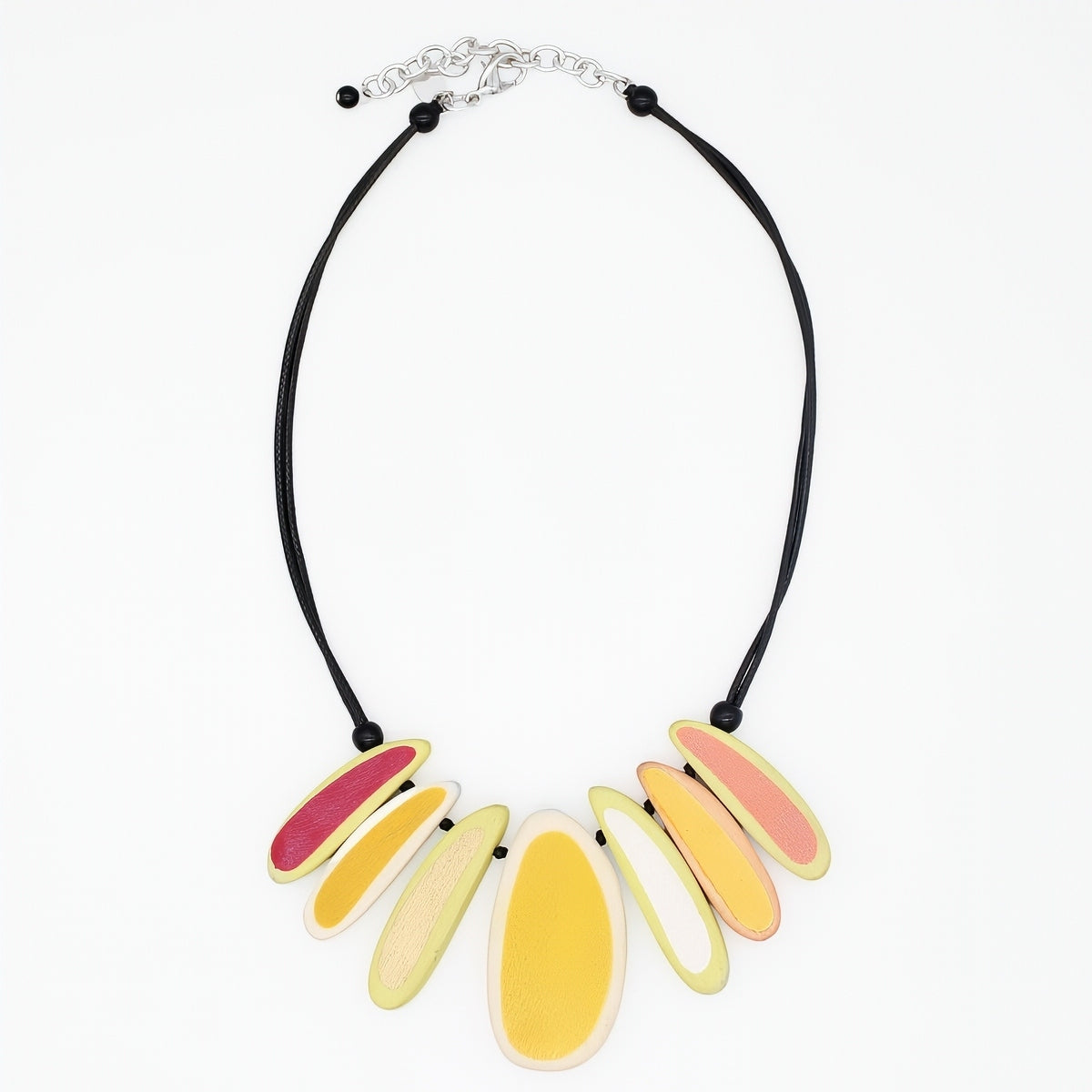 Necklace with colorful pendant on a white background