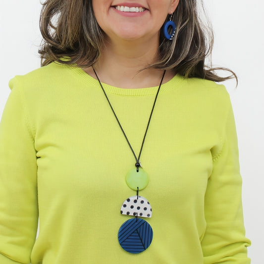 Justine Blue and Lime Mixed Art Pendant