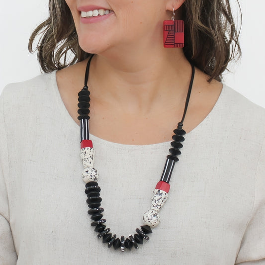 Fia Black and Red Mixed Bead Statement Necklace