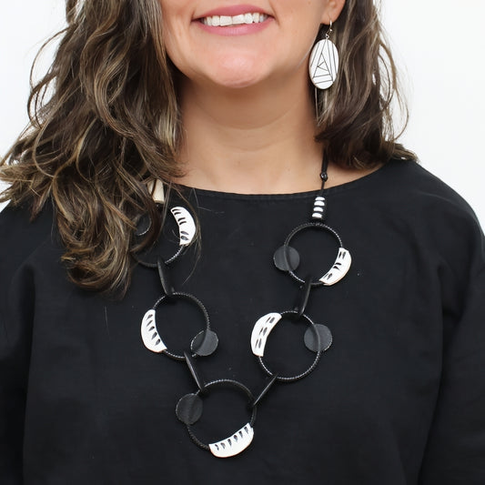Luisa Black Leather Link Necklace