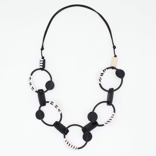 Luisa Black Leather Link Necklace